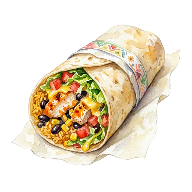 Watercolor Burrito with Chicken and Rice