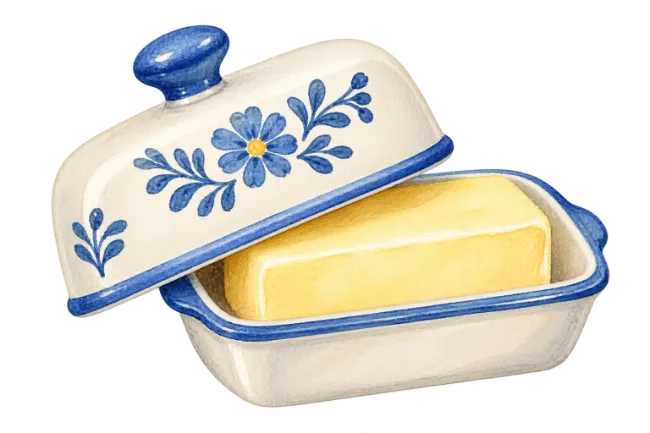 Watercolor Butter Dish with Butter