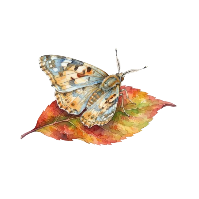 Watercolor Butterfly on Autumn Leaf