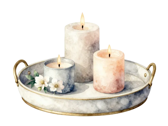 Watercolor Candles on Tray with Flowers