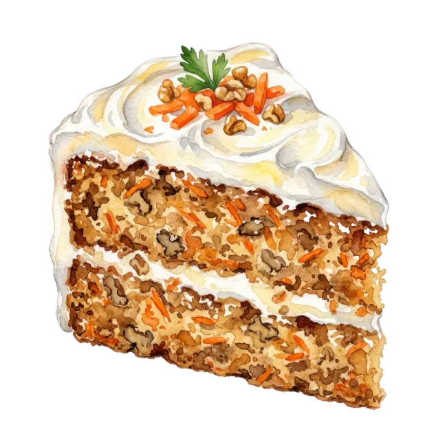 Watercolor Carrot Cake Slice with Cream Cheese Frosting