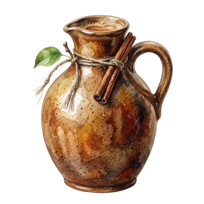 Watercolor Ceramic Pitcher with Cinnamon and Coffee