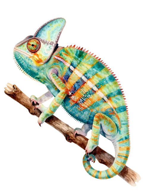 Watercolor Chameleon on a Branch