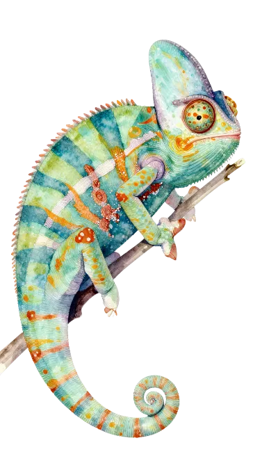 Watercolor Chameleon Painting on Branch