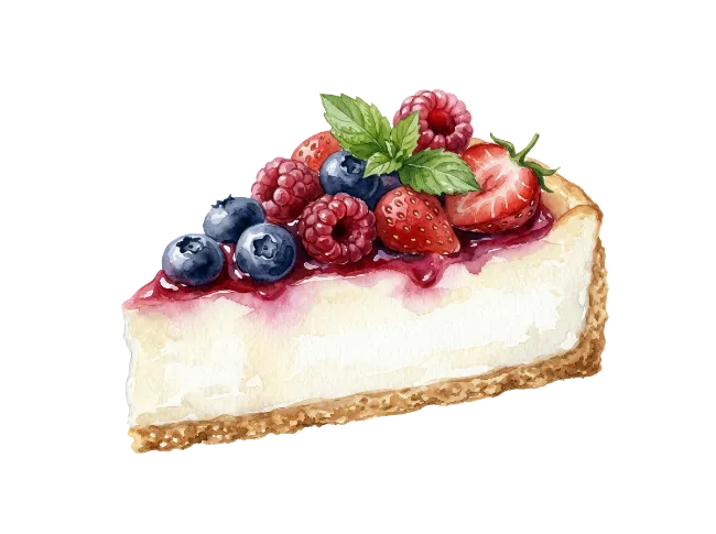 Watercolor Cheesecake Slice with Mixed Berries