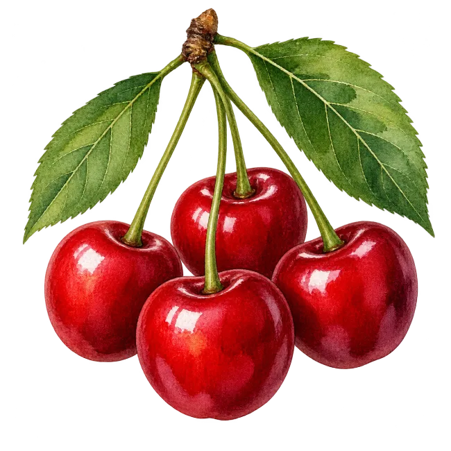 Watercolor Cherries Illustration with Leaves
