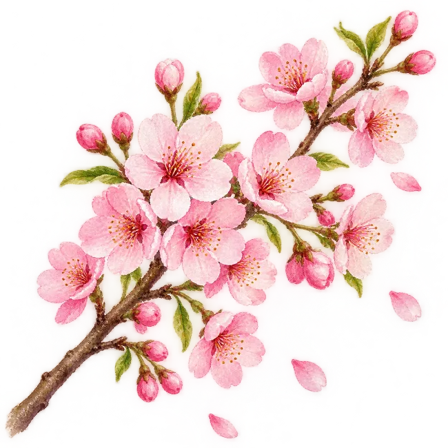 Watercolor Cherry Blossom Branch
