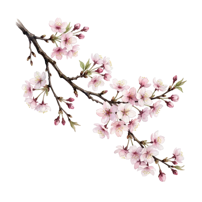 Watercolor Cherry Blossom Branch Illustration