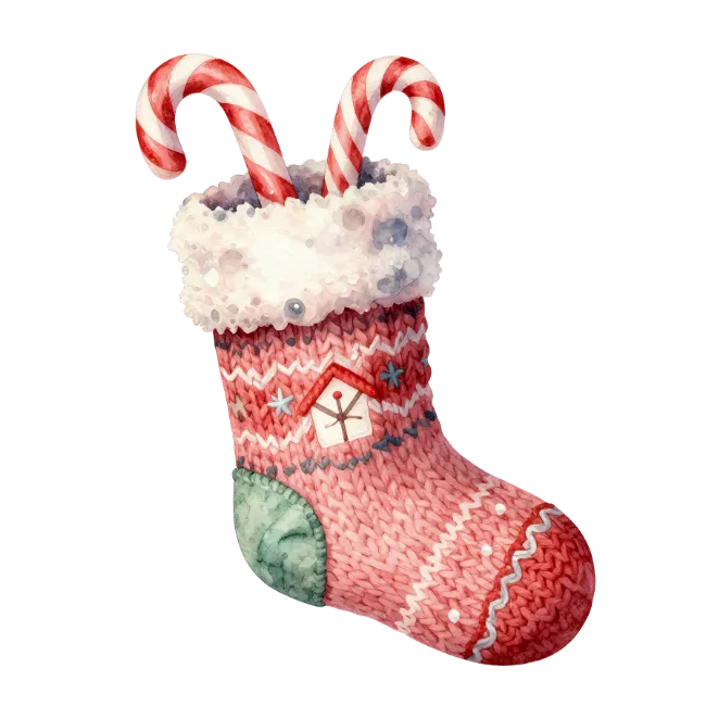 Watercolor Christmas Stocking with Candy Canes