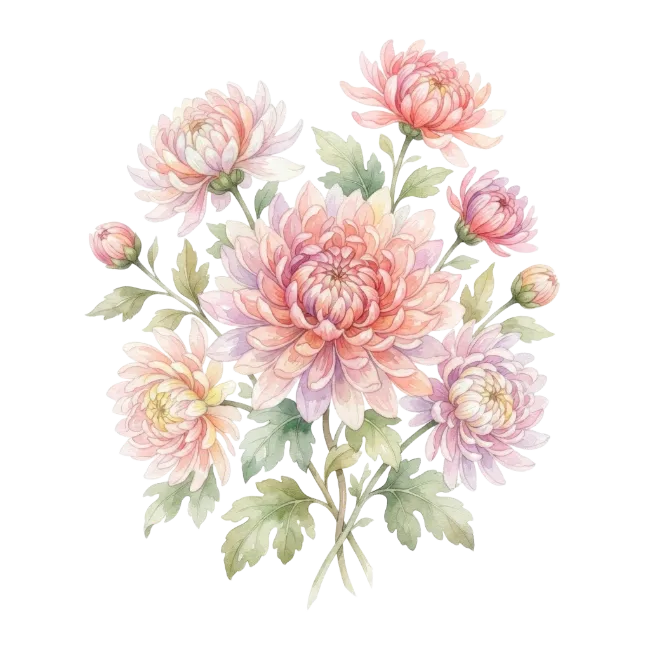 Watercolor Chrysanthemum Flowers Bouquet Illustration