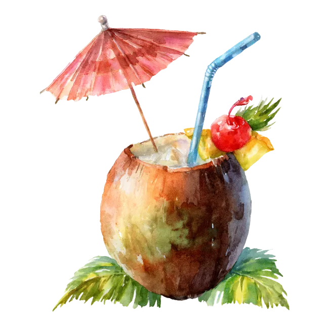 Watercolor Coconut Cocktail Illustration