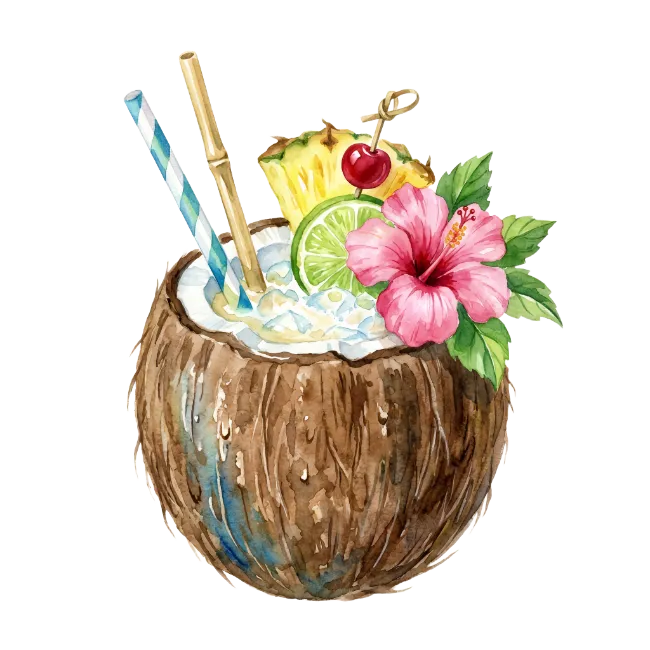 Watercolor Coconut Cocktail Illustration