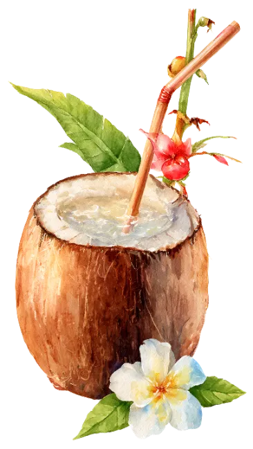 Watercolor Coconut Drink with Straw