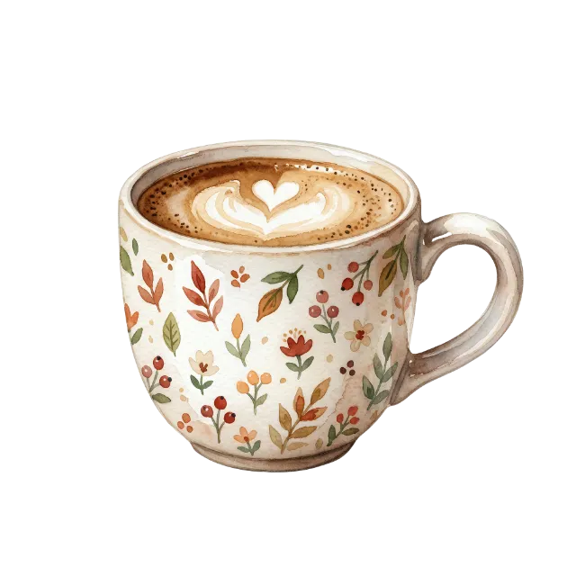 Watercolor Coffee Cup with Fall Floral Pattern