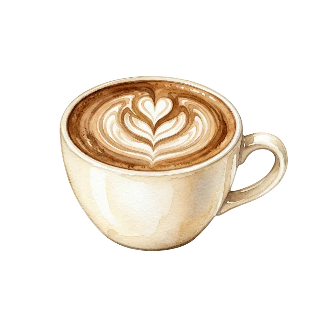 Watercolor Coffee Cup with Latte Art