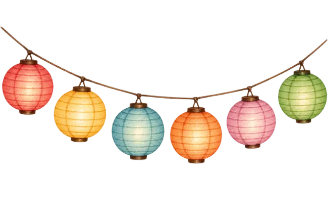 Watercolor Colorful Lantern String Illustration
