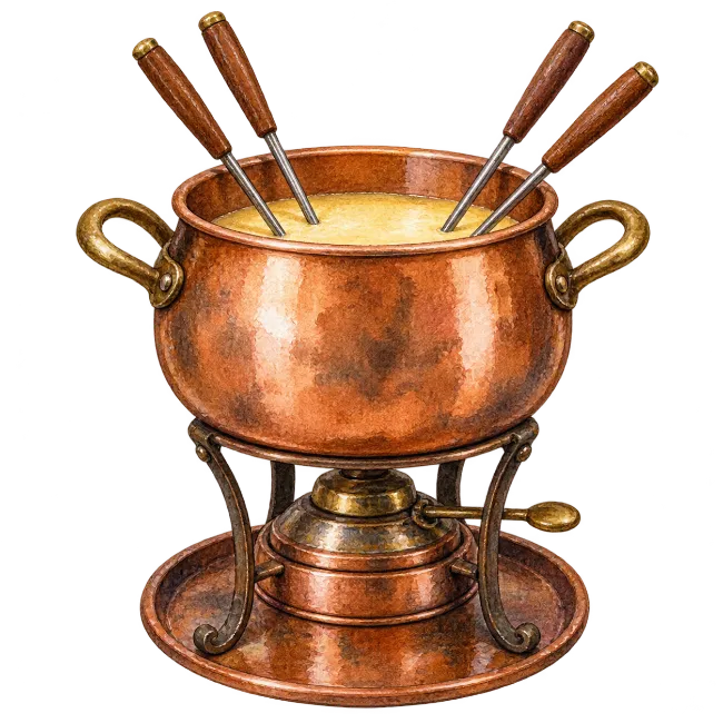 Watercolor Copper Fondue Pot with Forks