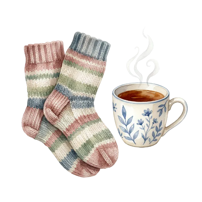 Watercolor Cozy Knit Socks and Coffee Cup
