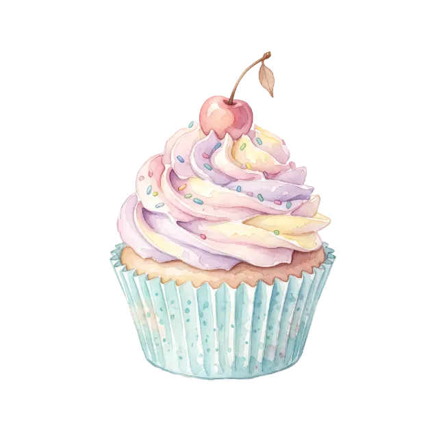 Watercolor Cupcake with Cherry
