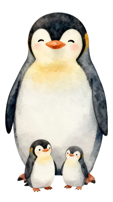Watercolor Cute Penguin Family