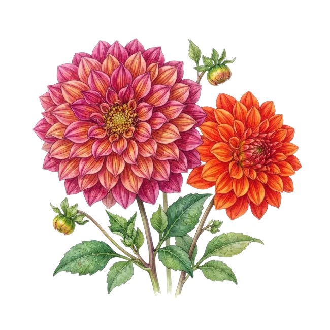 Watercolor Dahlia Flowers Illustration