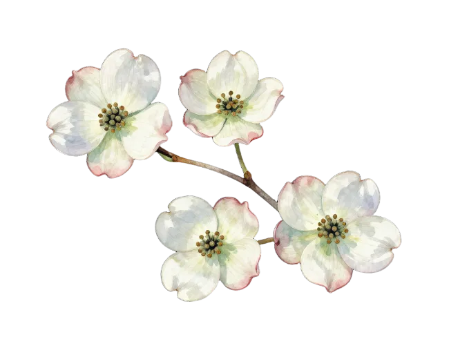Watercolor Dogwood Blossoms Branch Illustration