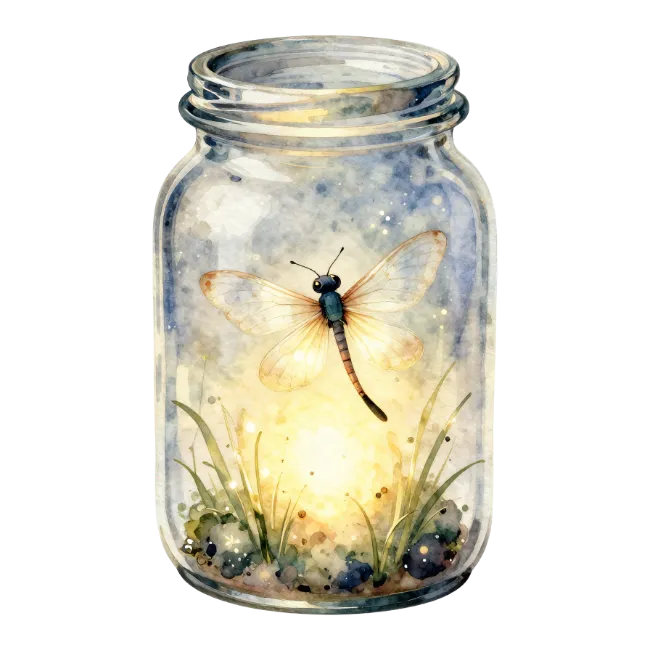 Watercolor Dragonfly in a Glass Jar