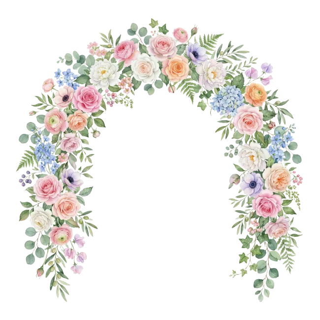 Watercolor Floral Archway with Roses and Foliage