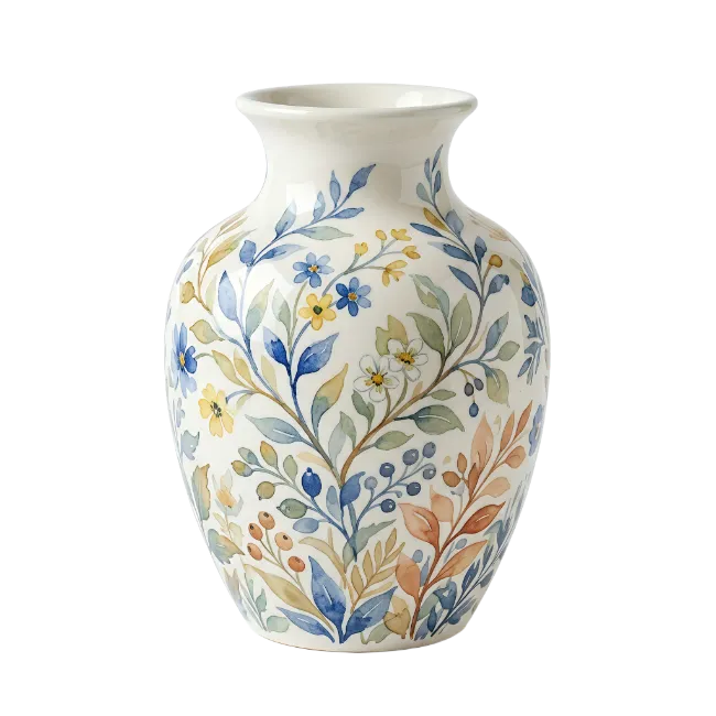 Watercolor floral ceramic vase