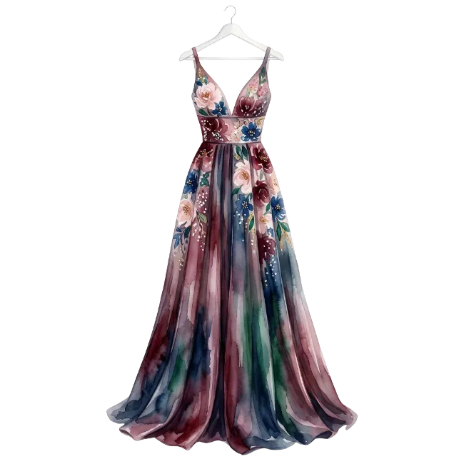 Watercolor Floral Evening Dress