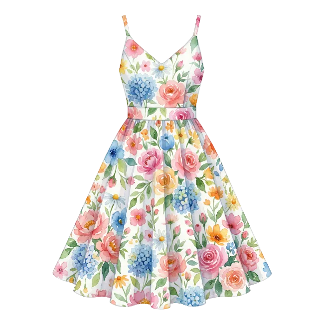 Watercolor Floral Print Summer Dress