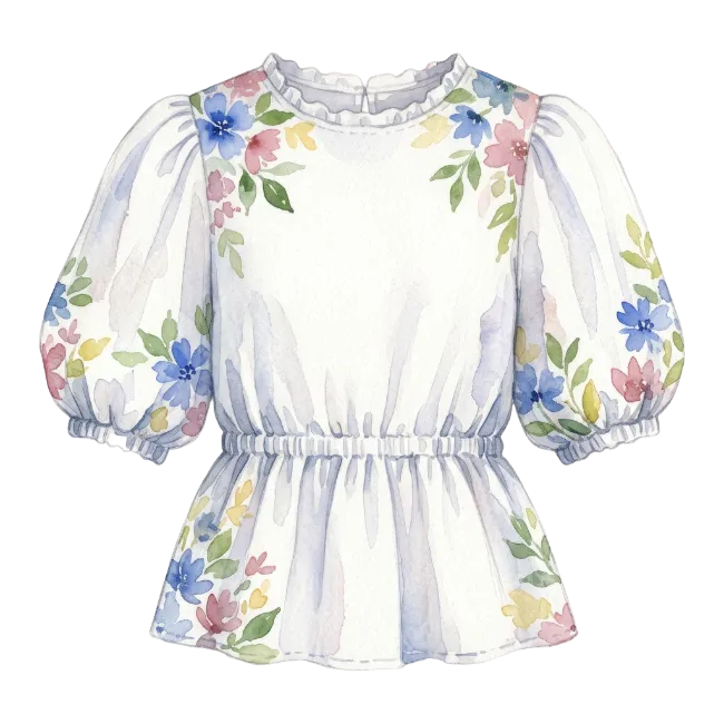 Watercolor Floral Puff Sleeve Blouse