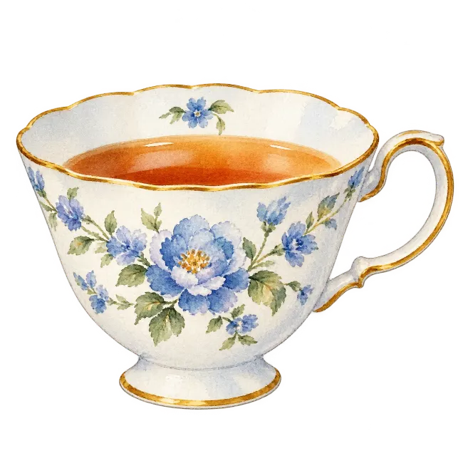Watercolor Floral Teacup with Tea