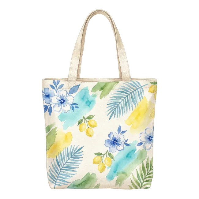Watercolor floral tote bag with lemon pattern