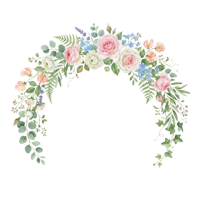Watercolor Floral Wreath with Pink Roses and Greenery