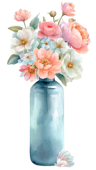 Watercolor Flower Bouquet in Blue Vase