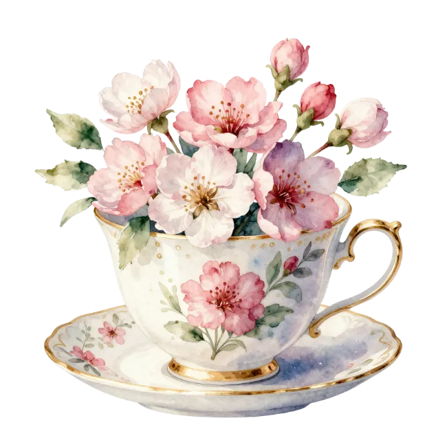 Watercolor Flowers in Teacup