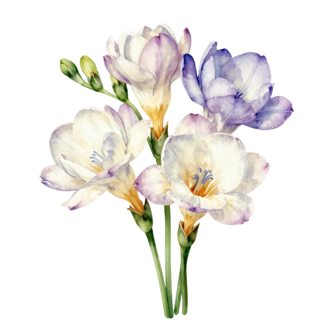 Watercolor Freesia Flowers Bouquet