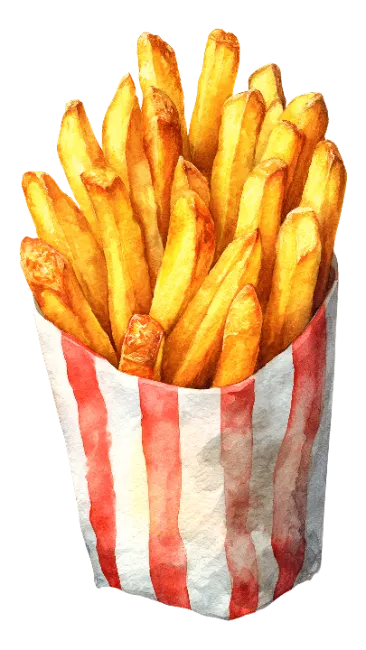 Watercolor French Fries in Striped Cup