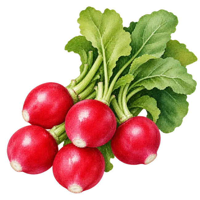 Watercolor Fresh Red Radish Bunch