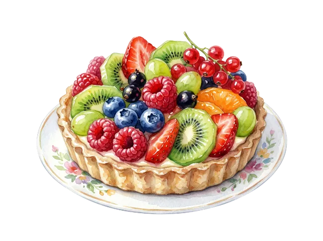 Watercolor Fruit Tart Dessert Illustration