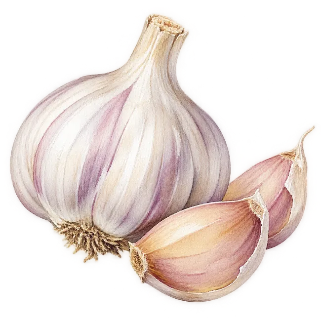 Watercolor Garlic Bulb and Cloves Illustration