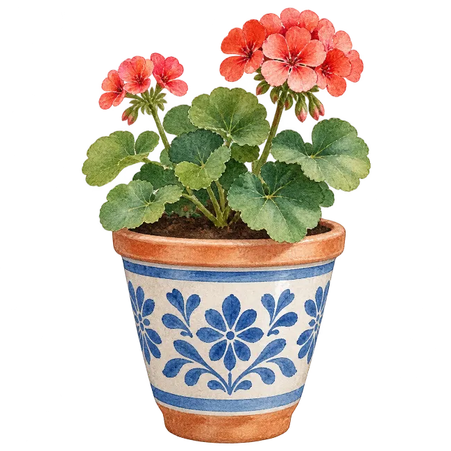 Watercolor Geranium Flower in Pot