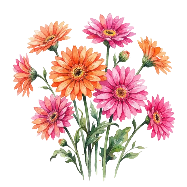 Watercolor Gerbera Daisy Flowers Bouquet
