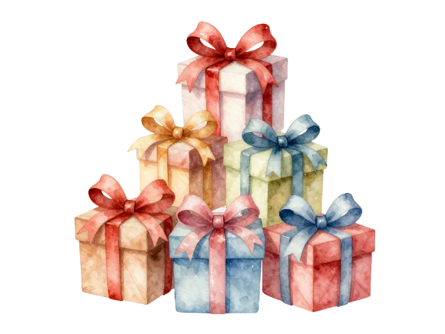 Watercolor Gift Boxes Stacked With Bows