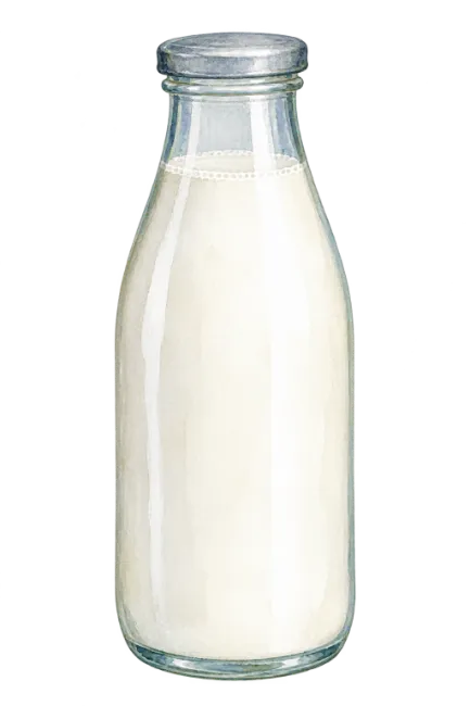 Watercolor Glass Bottle of Fresh Milk