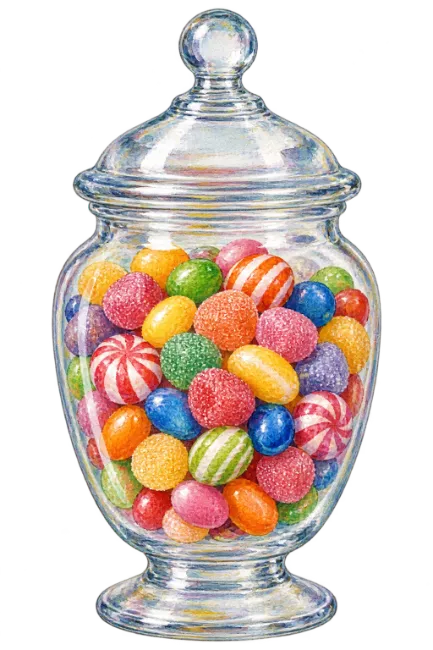 Watercolor Glass Candy Jar with Colorful Candies