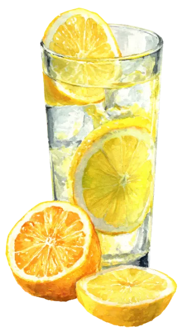 Watercolor Glass of Lemonade with Fresh Lemons