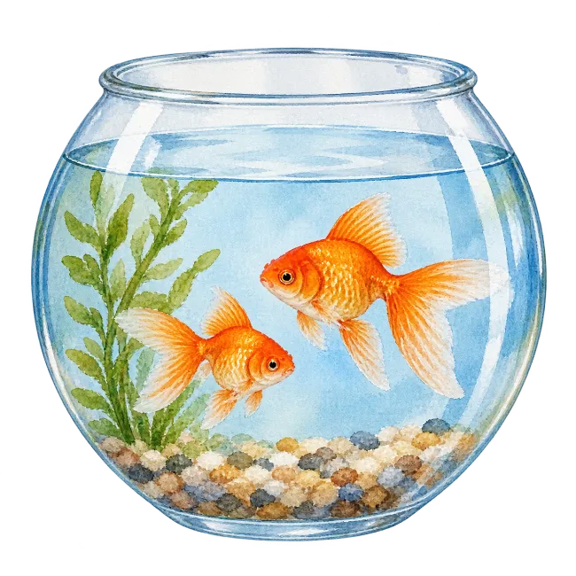 Watercolor Goldfish in Fishbowl Illustration