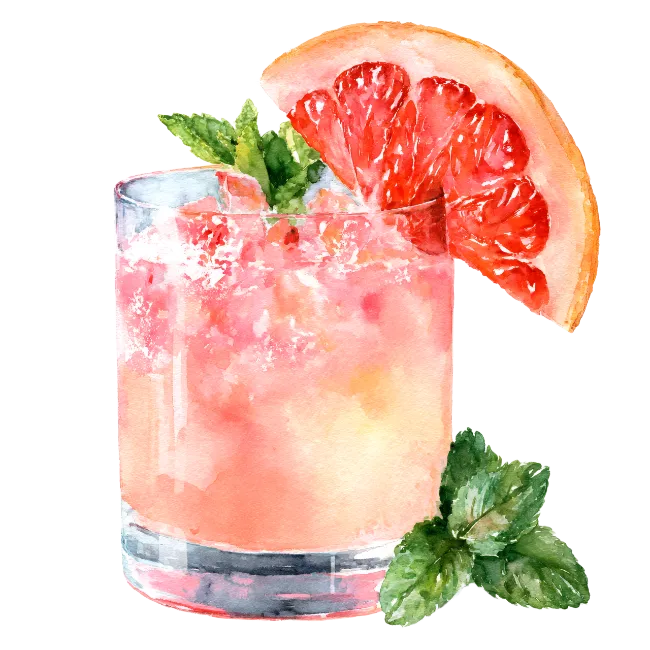 Watercolor Grapefruit Cocktail with Mint Leaves